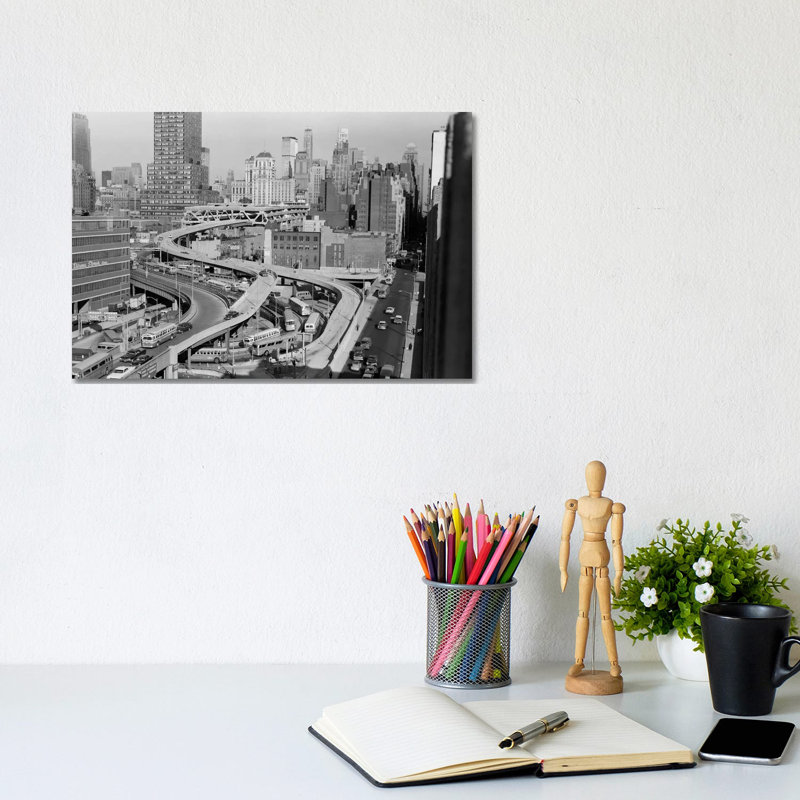 1960s Overhead Of Port Authority Traffic Ramps In New York City USA by Vintage Images - Wrapped Canvas Print