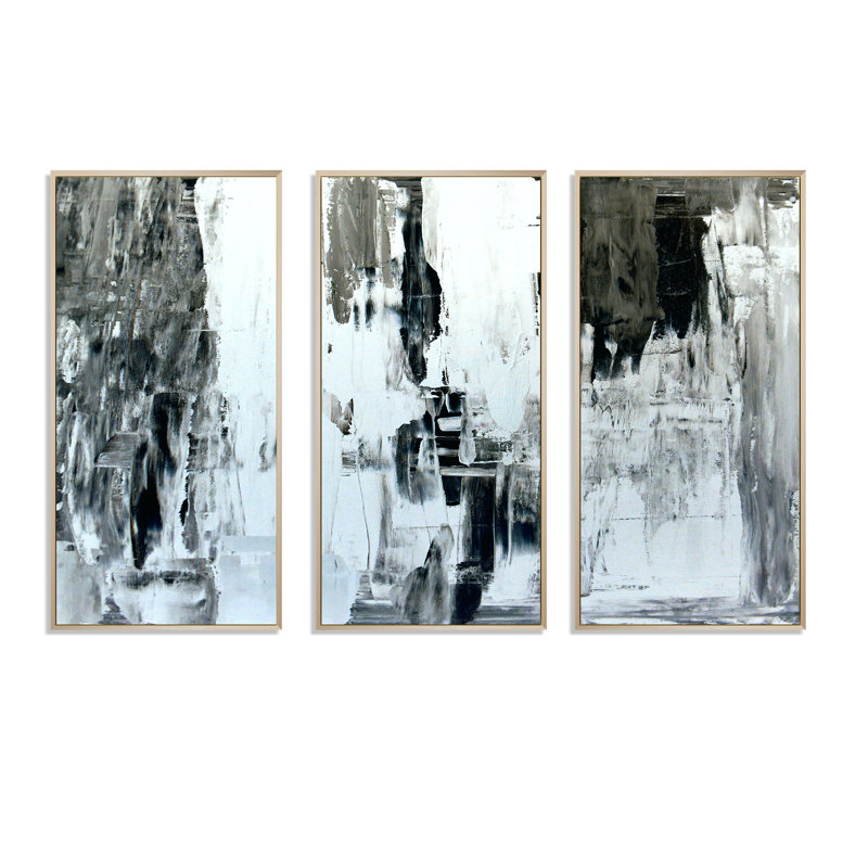 «Brown and Beige», ensemble de 3 toiles abstraites encadrées, H 28 po x l 36 po x P 1 po, Brun