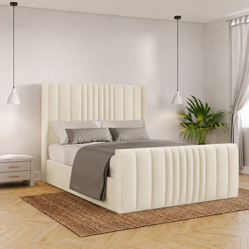Bastin Upholstered Ottoman Storage Bed, Kingsize (5'), Cream