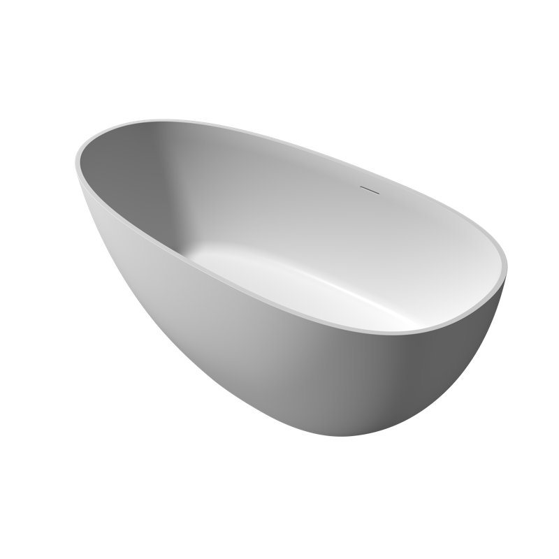 Baignoire ovale autoportante en surface solide blanc mat de 170 x 88 cm