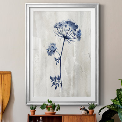 Indigo Botanical I by J Paul - Vintage Botanical Print, Matted and Framed Under Acrylic Glass, Living Room and Dining Room Wall Art
