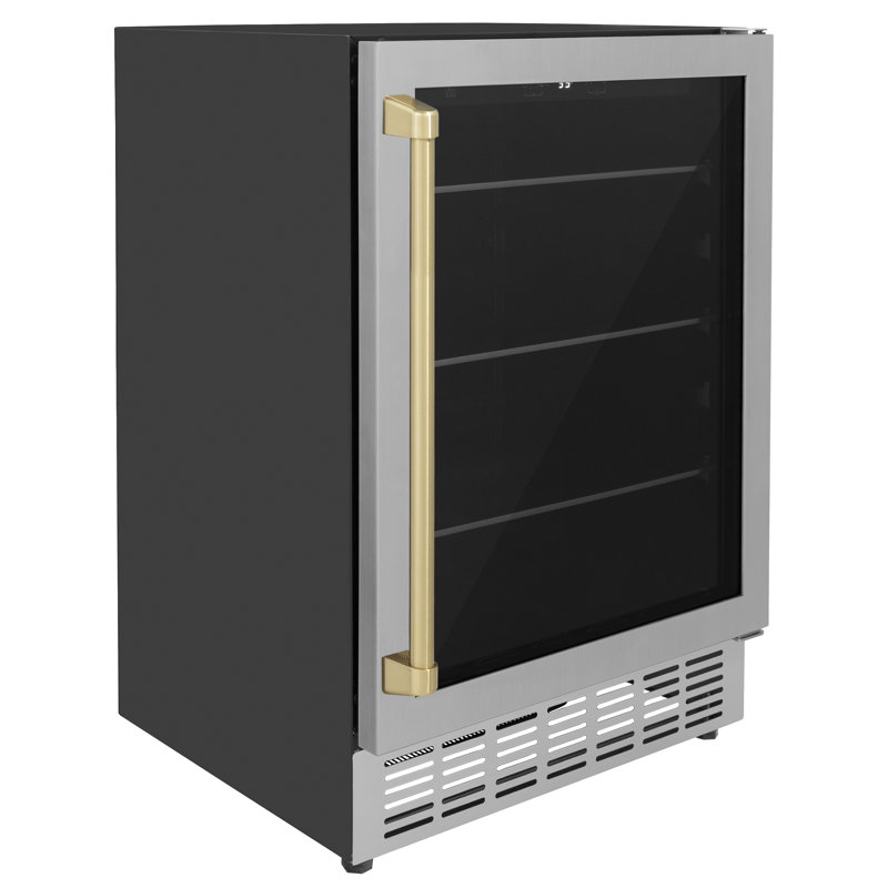ZLINE 24" Monument Autograph Edition 154 Can Beverage Fridge in Stainless Steel, Champagne Bronze