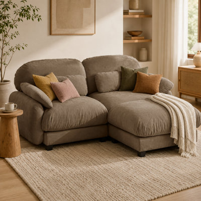 Lunorvane 2-Seater L-Shaped Cloud Sectional Sofa with Removable Ottoman, Cozy Chenille Modular Couch Set, Deep Seat Cushions, 2 Lumbar Pillows, Free Combination Design