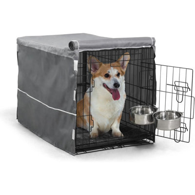 L'ensemble de cage pour chien CAPHAUS de 30 pouces à une porte comprend un couvercle pour cage, un lit pour chien, 2 bols et porte-bols, un ensemble de cages pour chien intérieur, un chenil en métal pliable pour chien de petite et moyenne taille