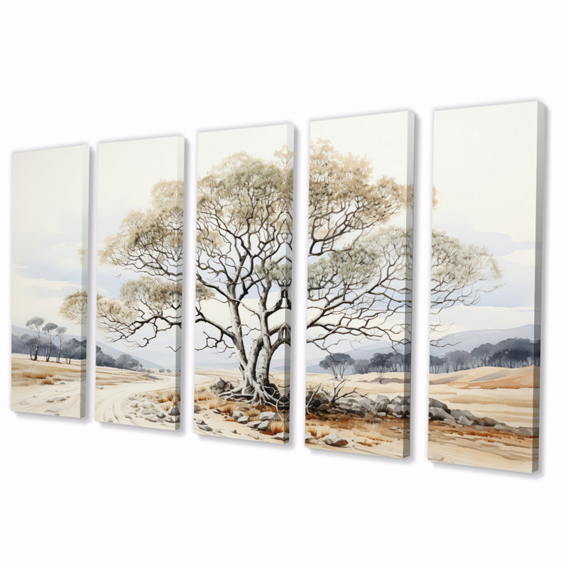 «Beige Tree», impression encre monochrome sur toile 5 pièces
