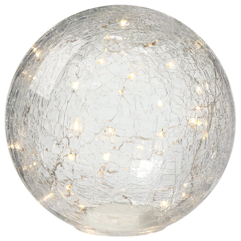  Lampe d'appoint à DEL en verre craquelé sans cordon Kingsbridge (8 pouces), H 8 po x l 8 po x P 8 po