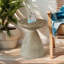Tables de bout d'extérieur en ciment pour patio, table d'appoint de jardin, faux terrazzo, petite table d'appoint ronde moderne, utilisation intérieure et extérieure, durable et élégante