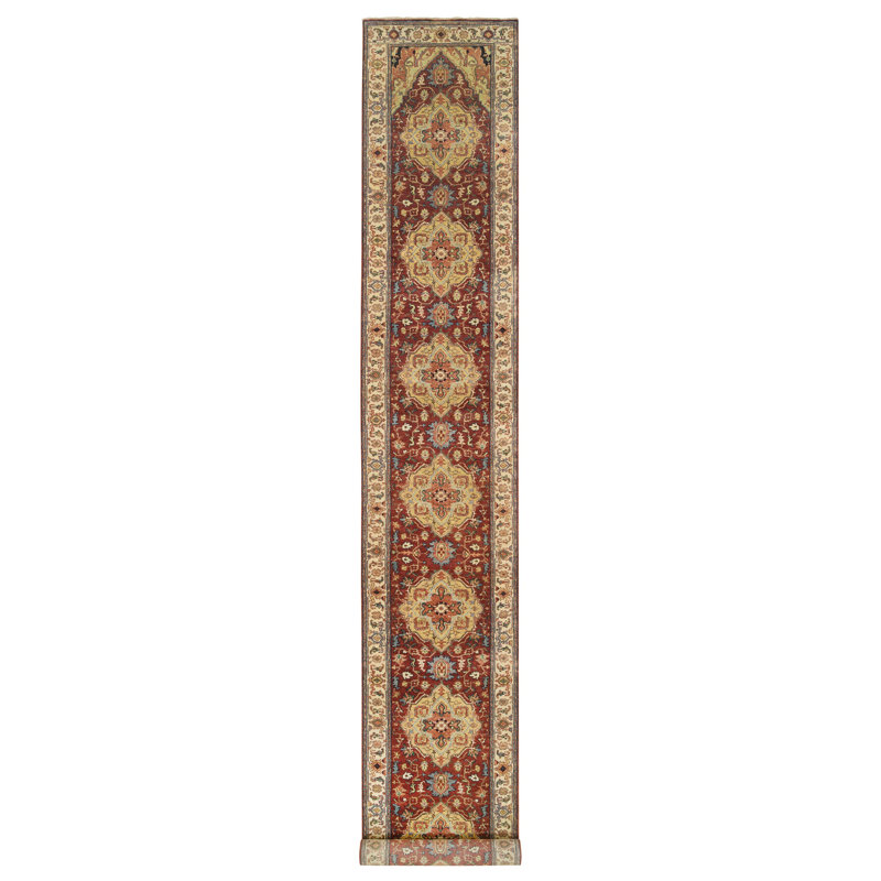 Tapis de couloir rouge noué à la main de conception unique 2 pi 6 po x 18 pi 2 po Tuwana