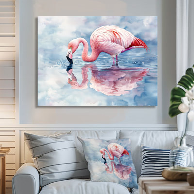 «Flamingo Reflections By The Lake I», reproduction d'art moderne en métal, art mural en métal Flamingo
