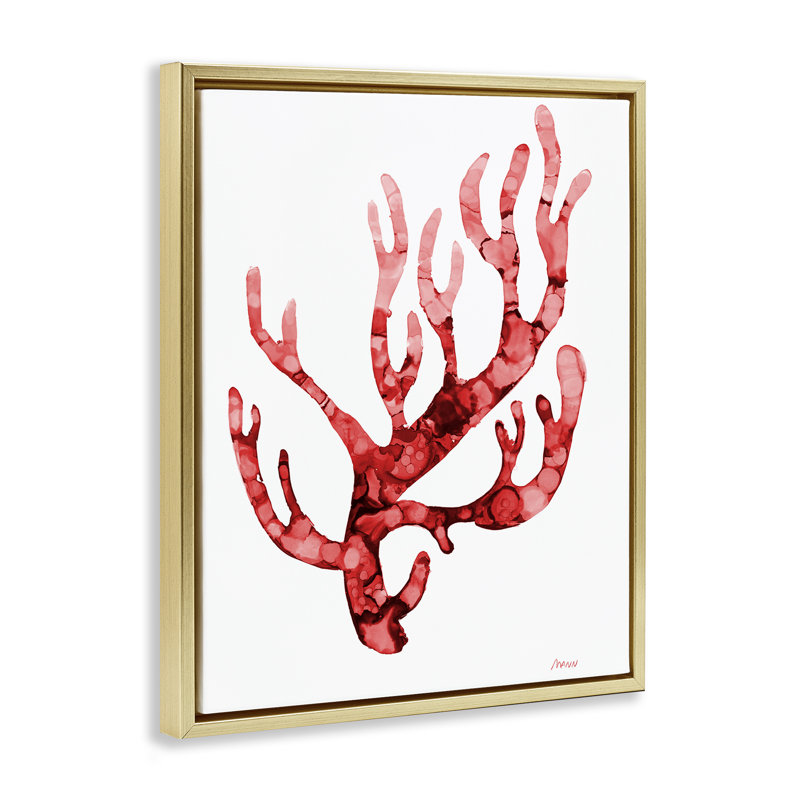 Art moderne moderne sur toile corail courbé par Patti Mann, Cadre flottant métallique doré, H 21 po x l 17 po