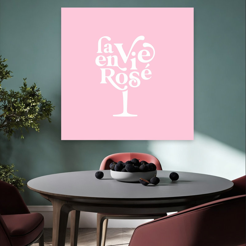 La Vie En Rose Wine Elegant Minimalist Romantic Rose Landscape Nature Wall Art Print by Dominique Vari - Wrapped Canvas Print