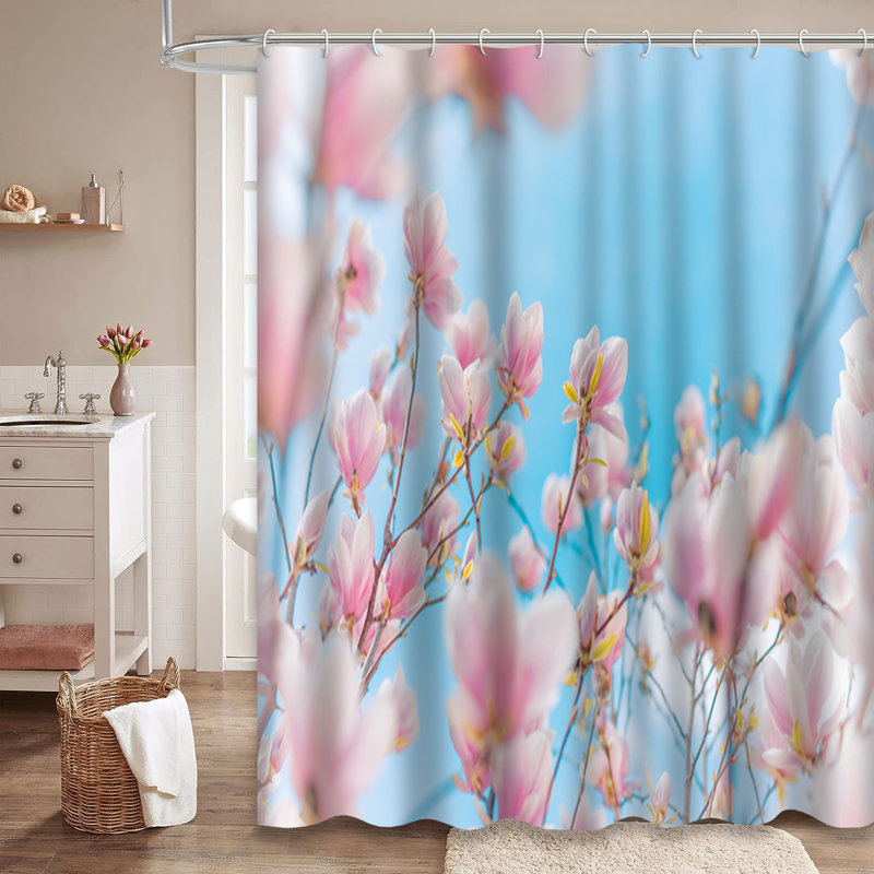 Rideau de douche Spring Blue Magnolia avec 12 crochets, L 72 po x l 78 po