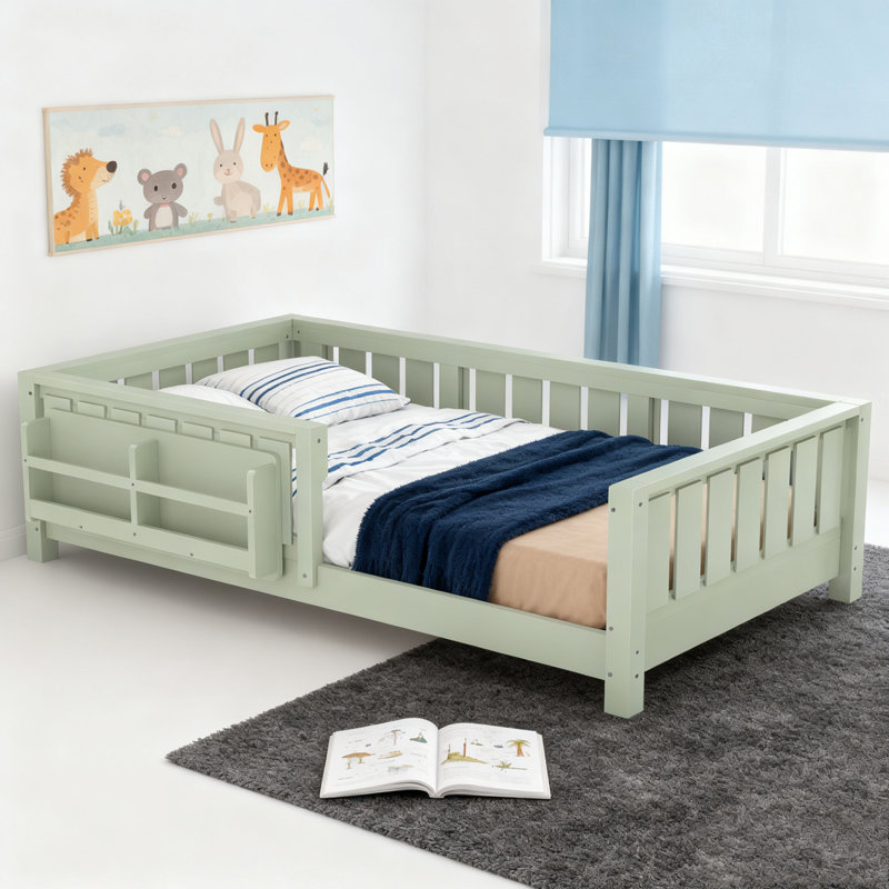 Bibliothèque en bois Wood Bed, Vert avocat, Lit simple