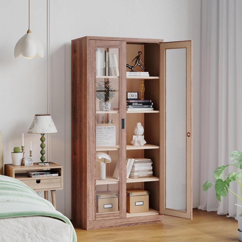 Tall Display Storage Cabinet, Rustic Brown
