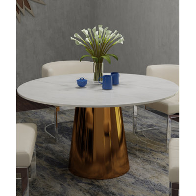 Kimbrell 54'' Round Marble Top Gold Base Dining Table