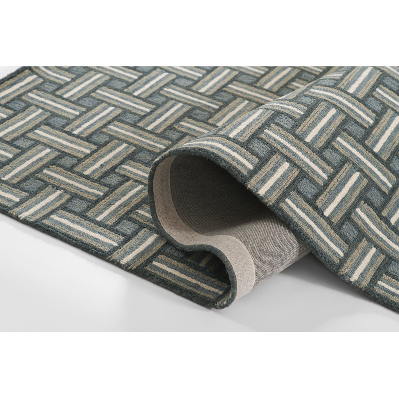 Abbott Hand Tufted Wool Geometric Area Rug in Blue, Rectangle 9' x 12'