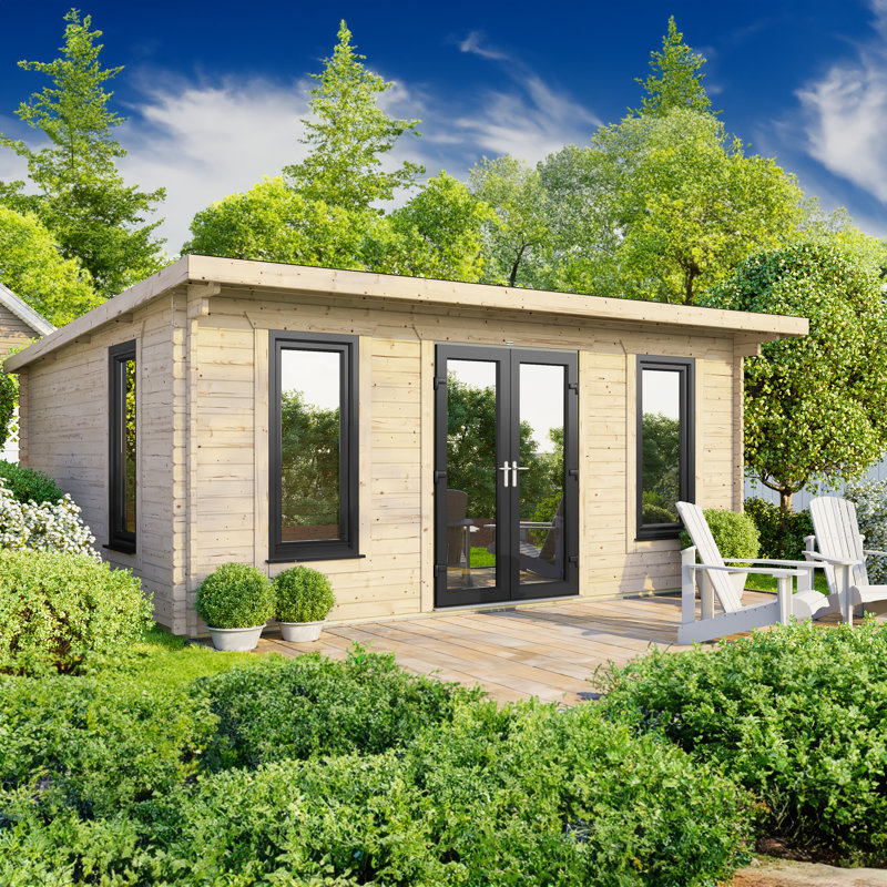 Powersheds 18 x 14ft Pent Log Cabin, Doors Central - 44mm