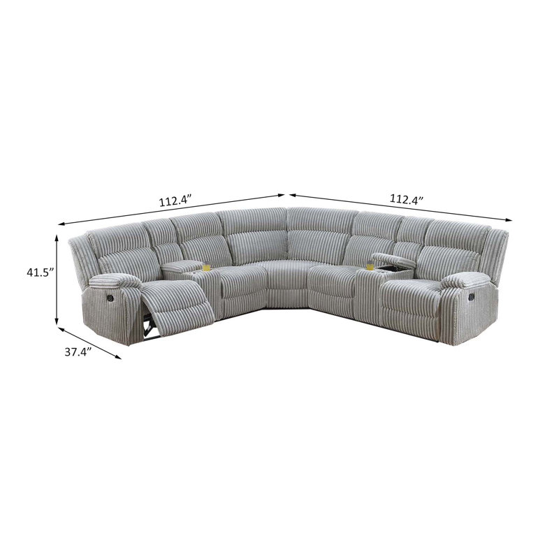 Power Motion Sectional, Ash Corduroy, Manual