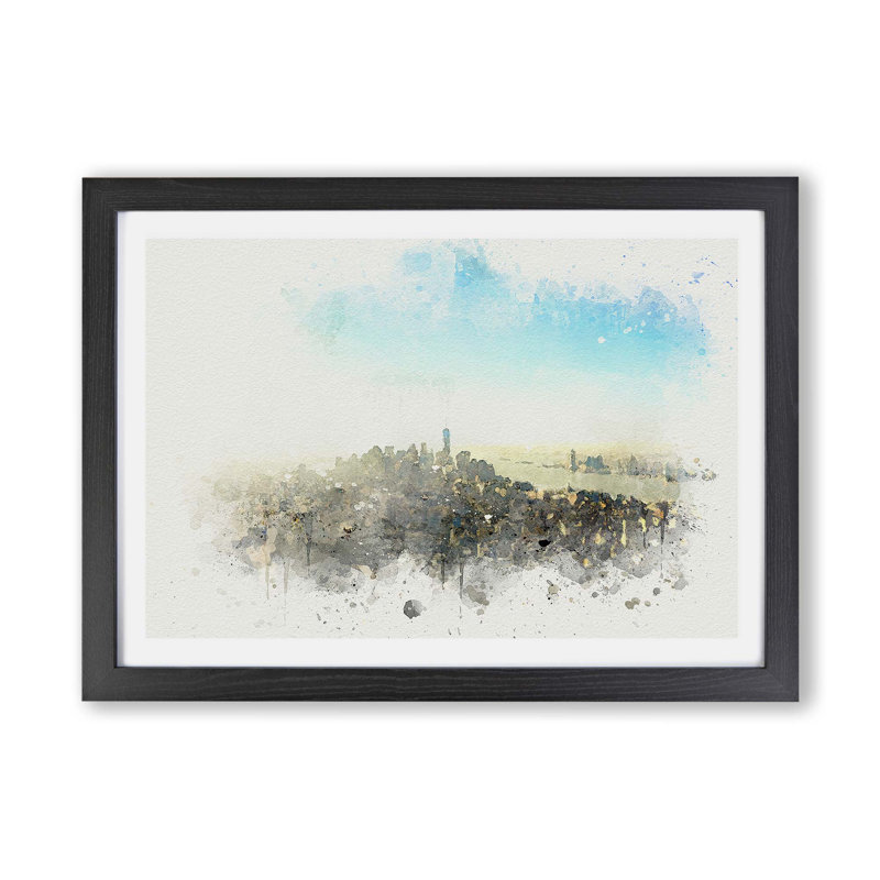 Manhattan New York - Framed Print, 62cm H x 87cm W x 2cm D, Black