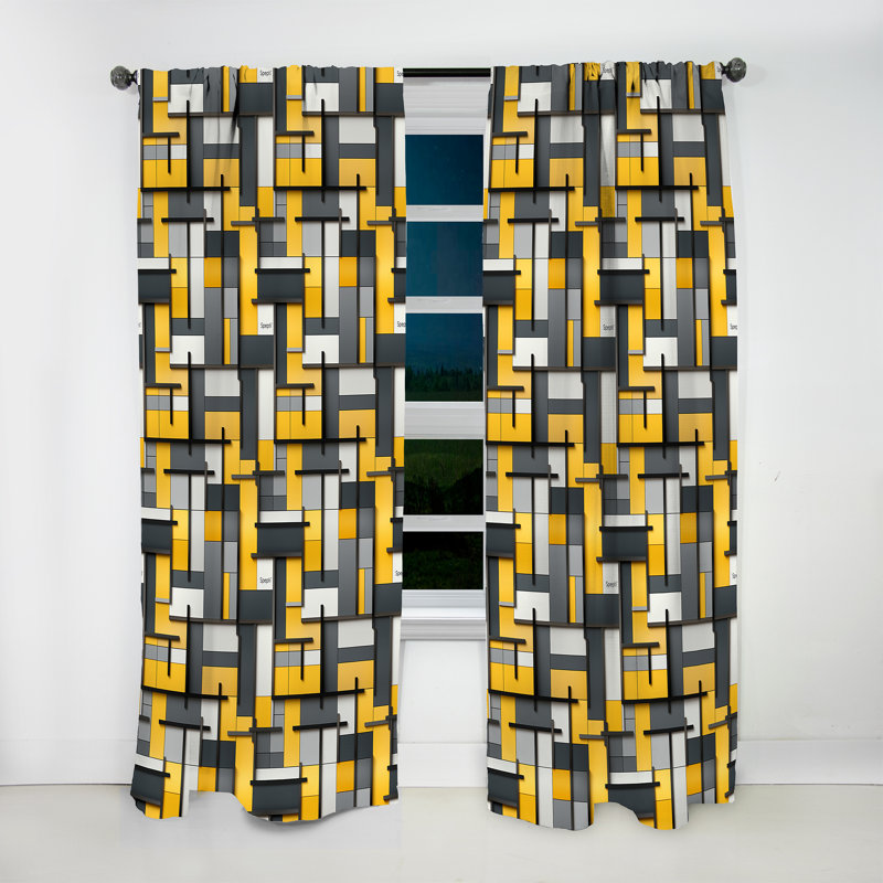 Harmonie de blocs géométriques jaunes et gris - Rideau moderne - Velours obscurcissant - 1 panneau, L 52 po x L 84 po