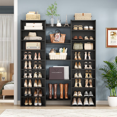 46 Pair Shoe Storage Cabinet ,Tall Shoe Rack With Open Shelves