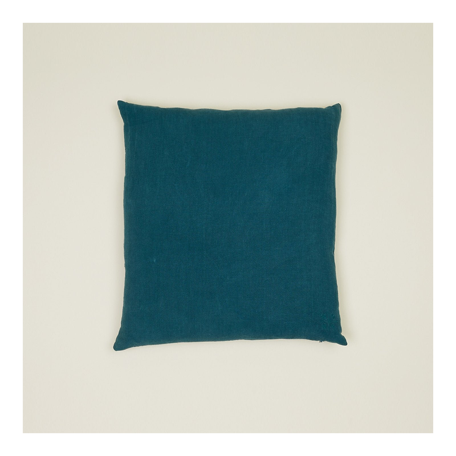 Simple Embroidered Linen Throw Pillow, Peacock, Square 18"