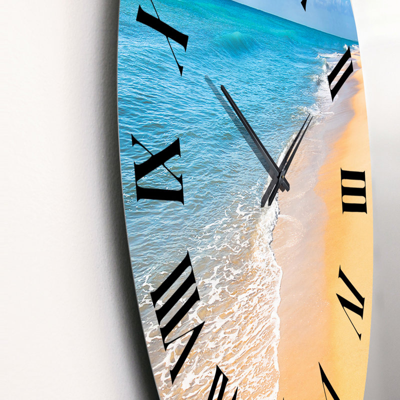 Bleu océan avec plage orange - horloge murale nautique et côtière, Grand