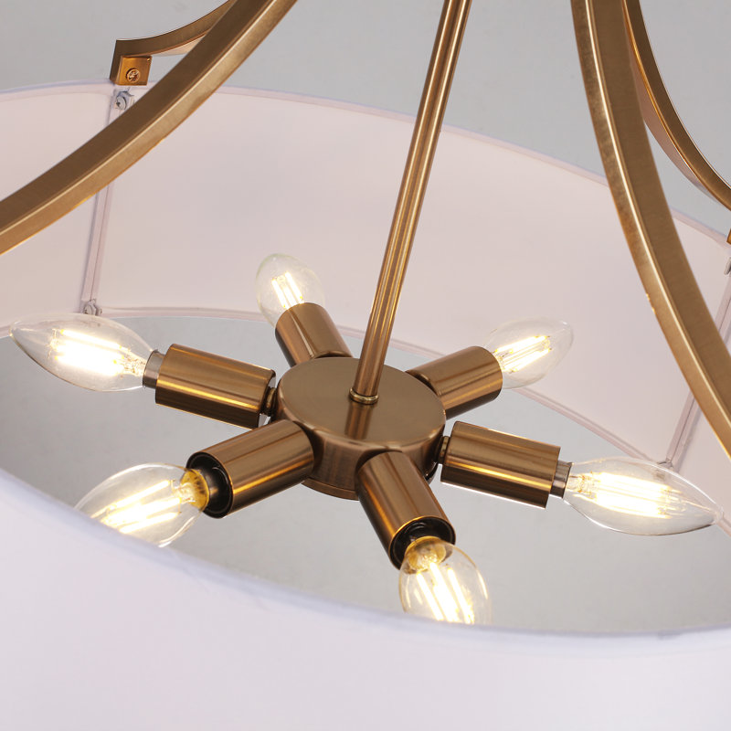 Luminaire à abat-jour cylindrique 6 lumières à 6 lumières de 19 pouces, Doré