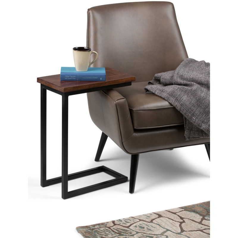 Moreland Solid Mango Wood C Side Table, 24" H x 18" W x 10.2" D, Dark Cognac Brown, Black