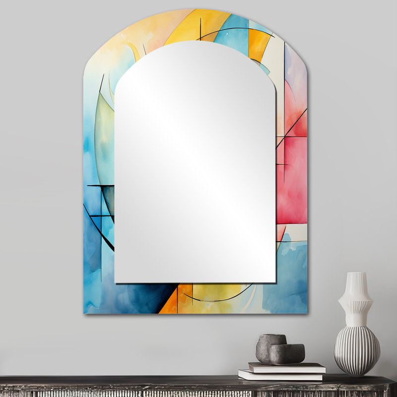 Cubic Soft Colours Tiles II - Modern Arch Wall Mirror, 34" x 25"