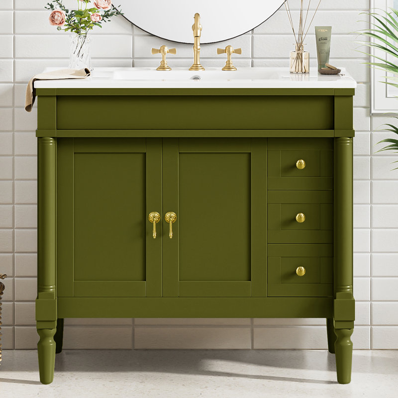 36" Great Bathroom Vanity With Ceramic Top, Green