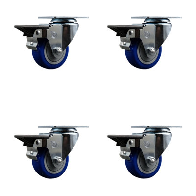 3 Inch Poly Wheel Swivel Top Plate Caster Set Posi Brake Service Caster|SCC-20S314-PPUB-PLB-4
