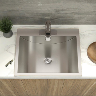 Lavabo vasque de salle de bain en acier inoxydable 21 "x 17" avec bonde escamotable - à porter en nickel brossé facile à nettoyer