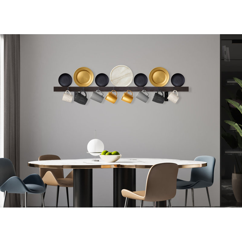 Rayne Plate Display Shelves With Hooks, 54/3/2, Ebony