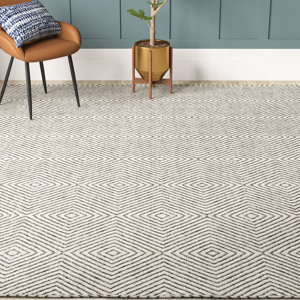 Azarian Geometric Diamond Handmade Tufted Wool Ivory/Black Rug