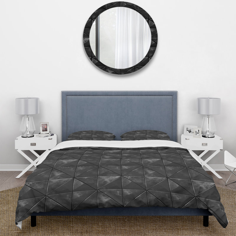 Ensemble de housse de couette Mid-Century noir anthracite Mid-Century, Housse de couette pour grand lit + 2 taies décora