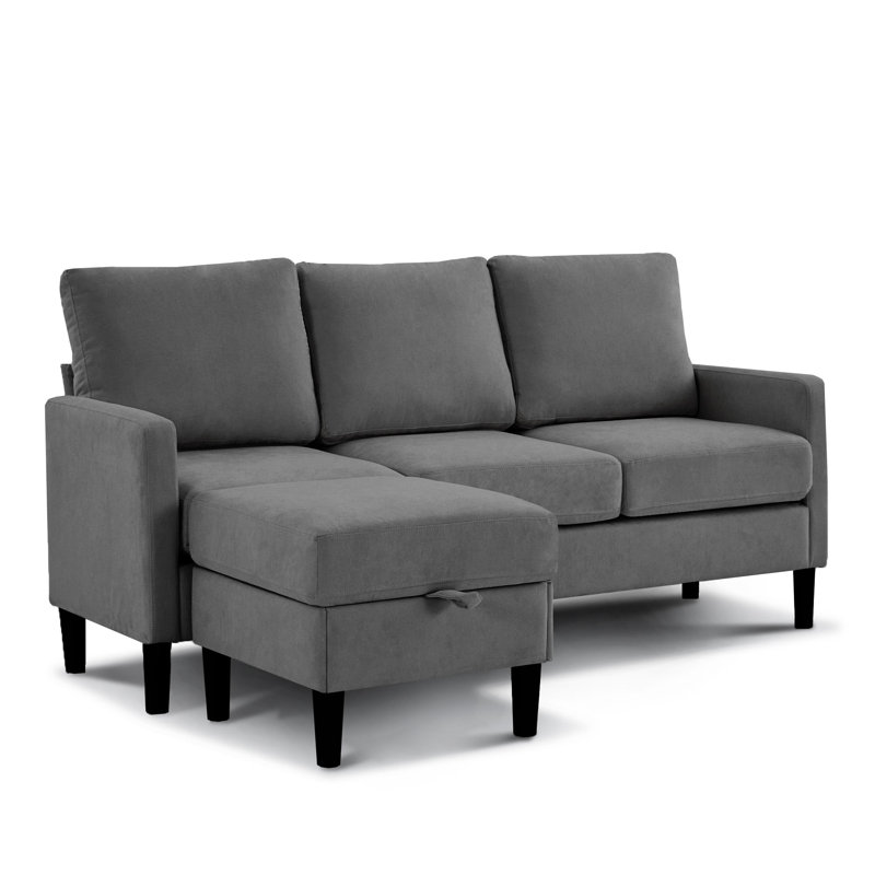2 - Piece Upholstered L-Shaped Sectional, Dark Gray Polyester