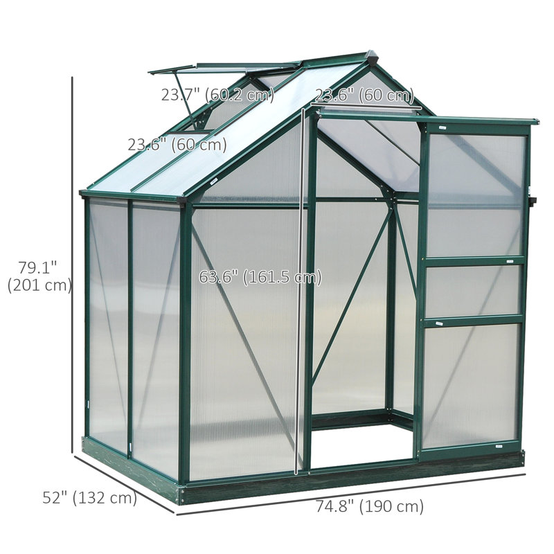 Serre de jardin en polycarbonate en aluminium 6 pi x 4 pi x 6,6 pi