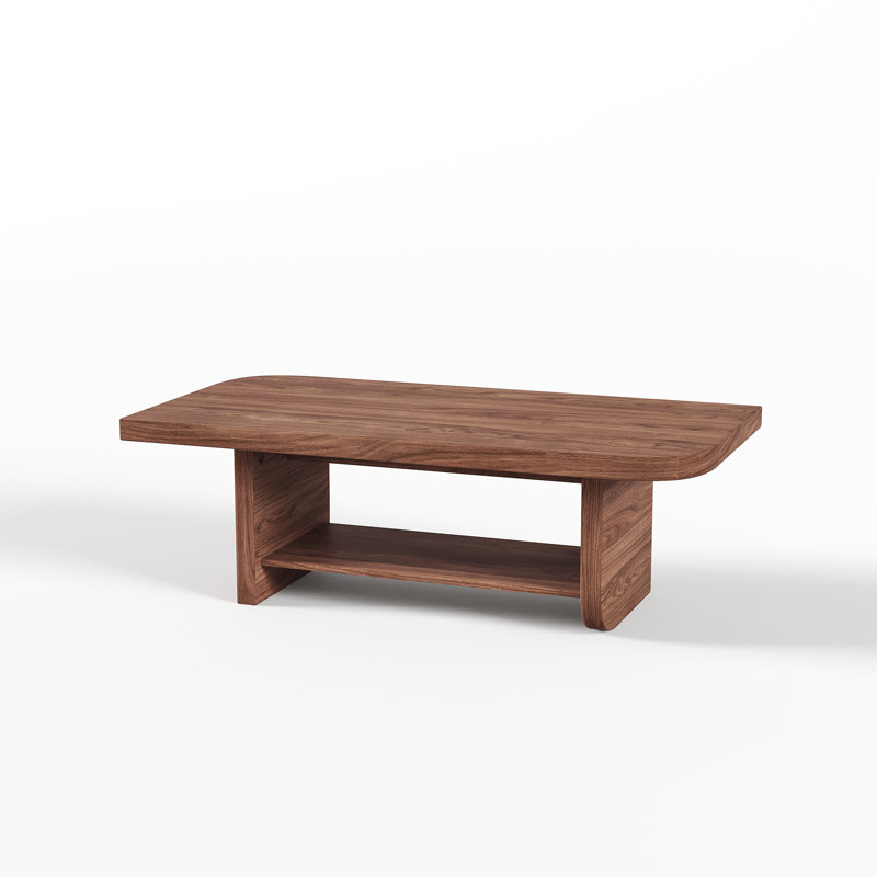 Table basse WalnutFawn Mid-Century Modern avec tablette de rangement inférieure