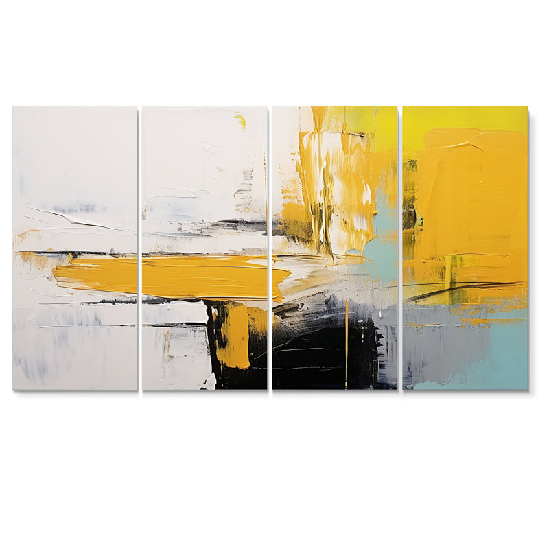 Voile de moutarde jaune - art mural abstrait 4 pièces, H 32 po x l 64 po