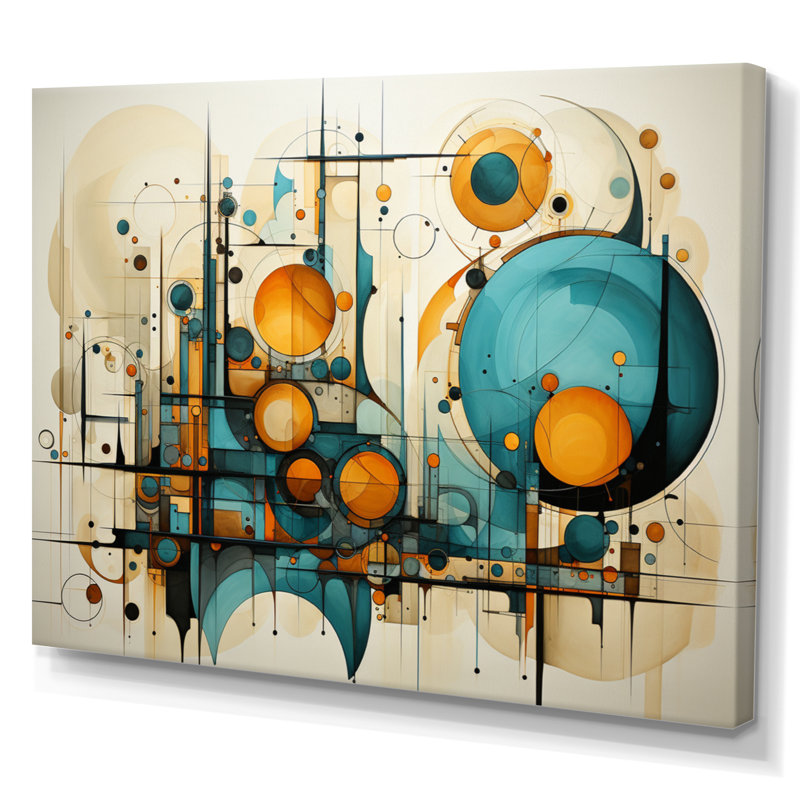«Garick Teal Yellow Abstract Fractal Collage Melody I», reproduction sur toile, Toile tendue, H 34 po x l 44 po x P 1,5 po