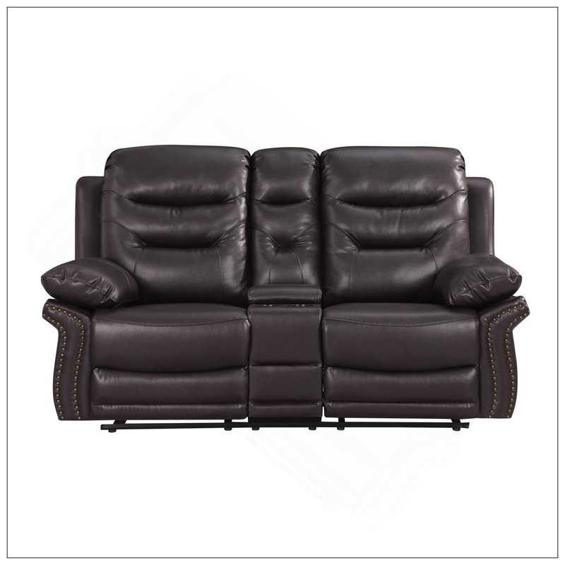 Causeuse inclinable en cuir Global, Brun, H 26 po x l 30 po x P 85 po