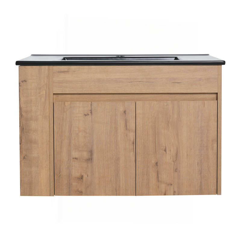 Meuble-lavabo de 30 pouces avec lavabo en céramique noire et tablette ajustable (KD-PACKING)