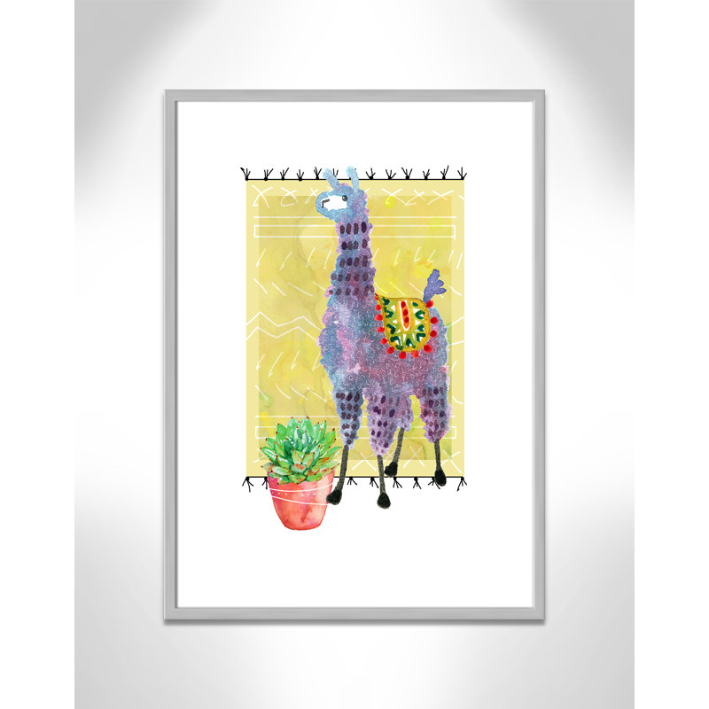 « jolie llama ii », art sur toile, H 35,5 po x l 25,5 po x P 1,18 po, Cadre argenté