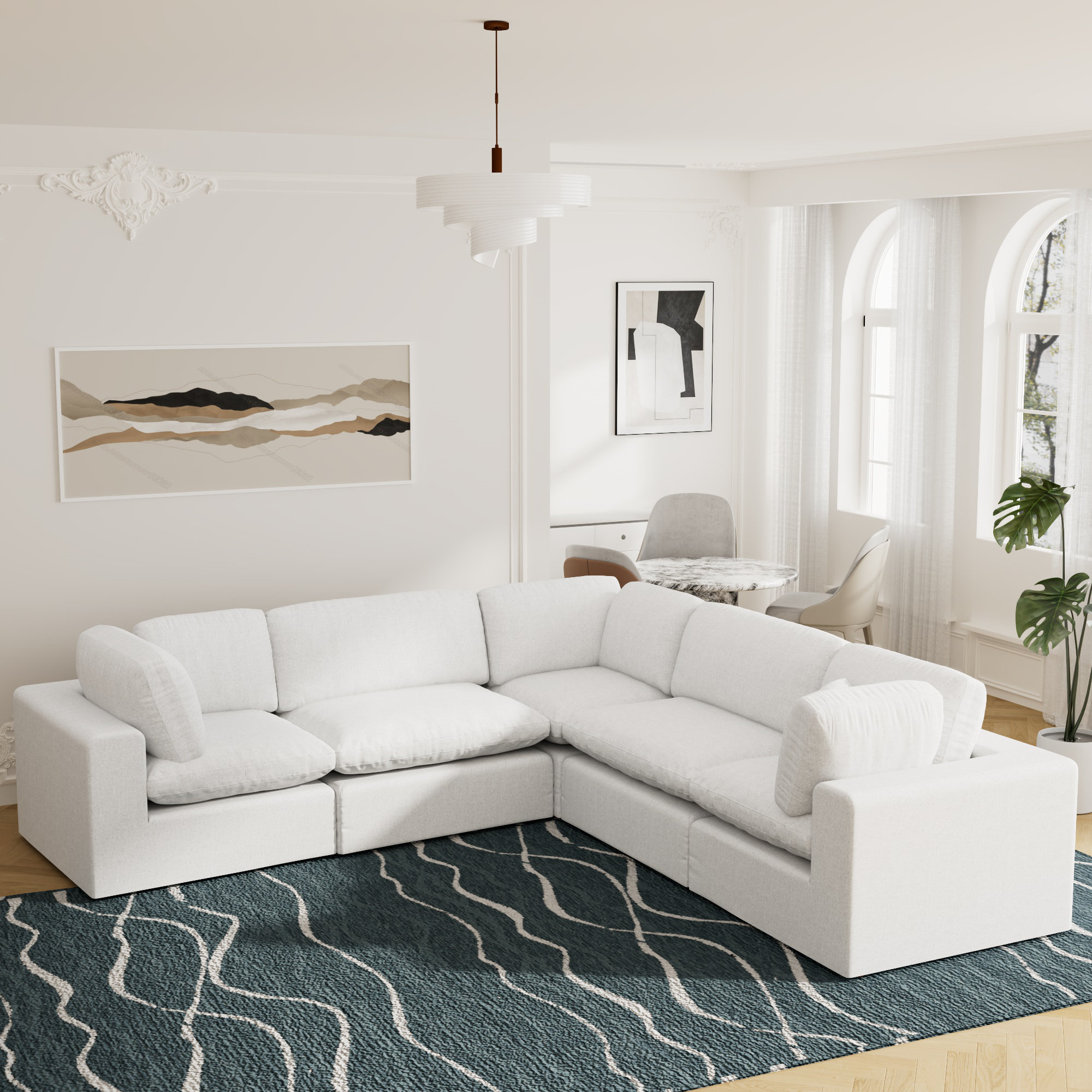Jossa 5-Piece Modular Upholstered Sectional, White