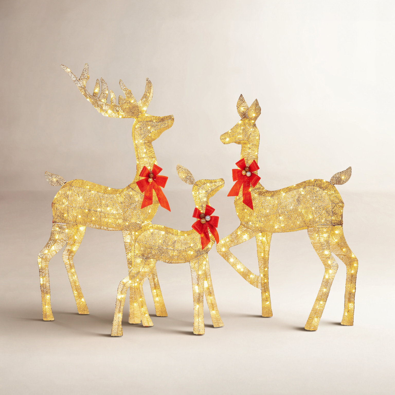 LED Lighted Reindeer Family Set, Gold