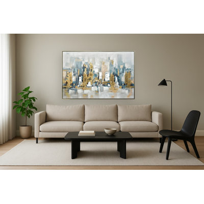 Toile dorée Golden Skyline Reverie - 39 po x 59 po - cadre champagne doré