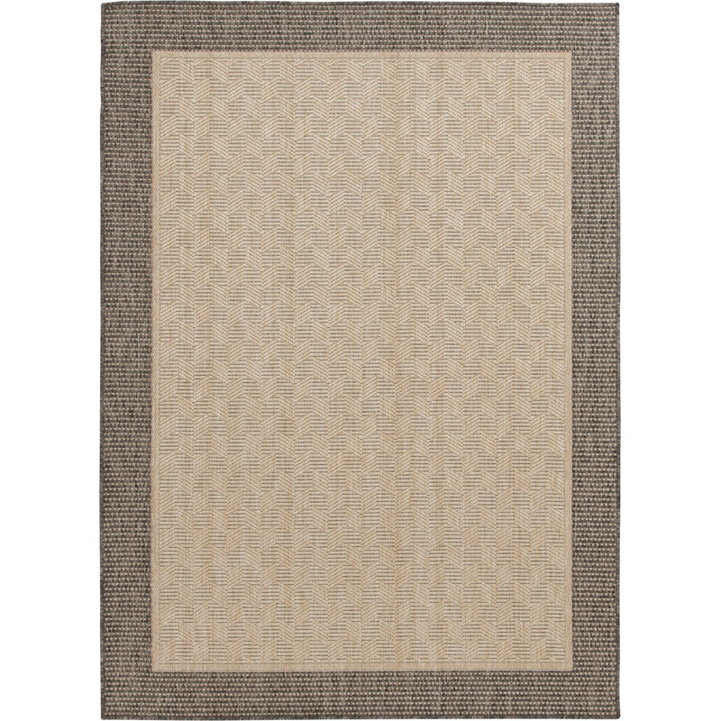 Union Rustic Makeitha Saylor Tan/Grey Border Indoor/Outdoor Polypropylene Area Rug, Rectangle 5' x 7'