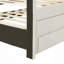 Lit plateforme double tapissier avec lit gigogne simple et 3 tiroirs, tissu en lin