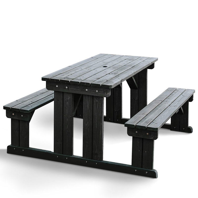 Melton Mowbray 2 - Person Wood Patio Dining Set with Rectangular Table, H 75 x W 159 x D 140cm, Dark Grey
